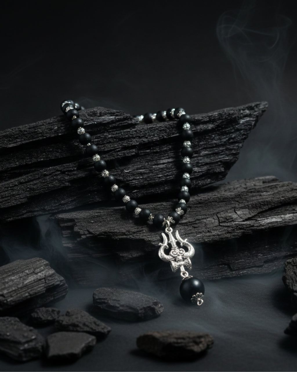 Karungali Mala with Trishool-Shape Pendant