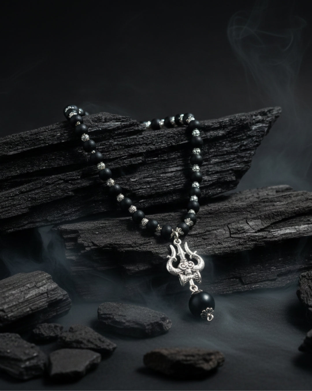 Karungali Mala with Trishool-Shape Pendant