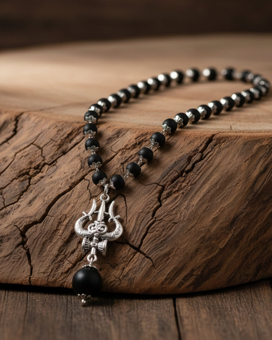 Karungali Mala with Trishool-Shape Pendant