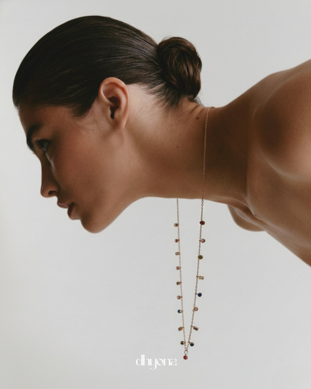 Elegant Multicolor Crystal Charm Necklace – Minimal Rose Gold Chain