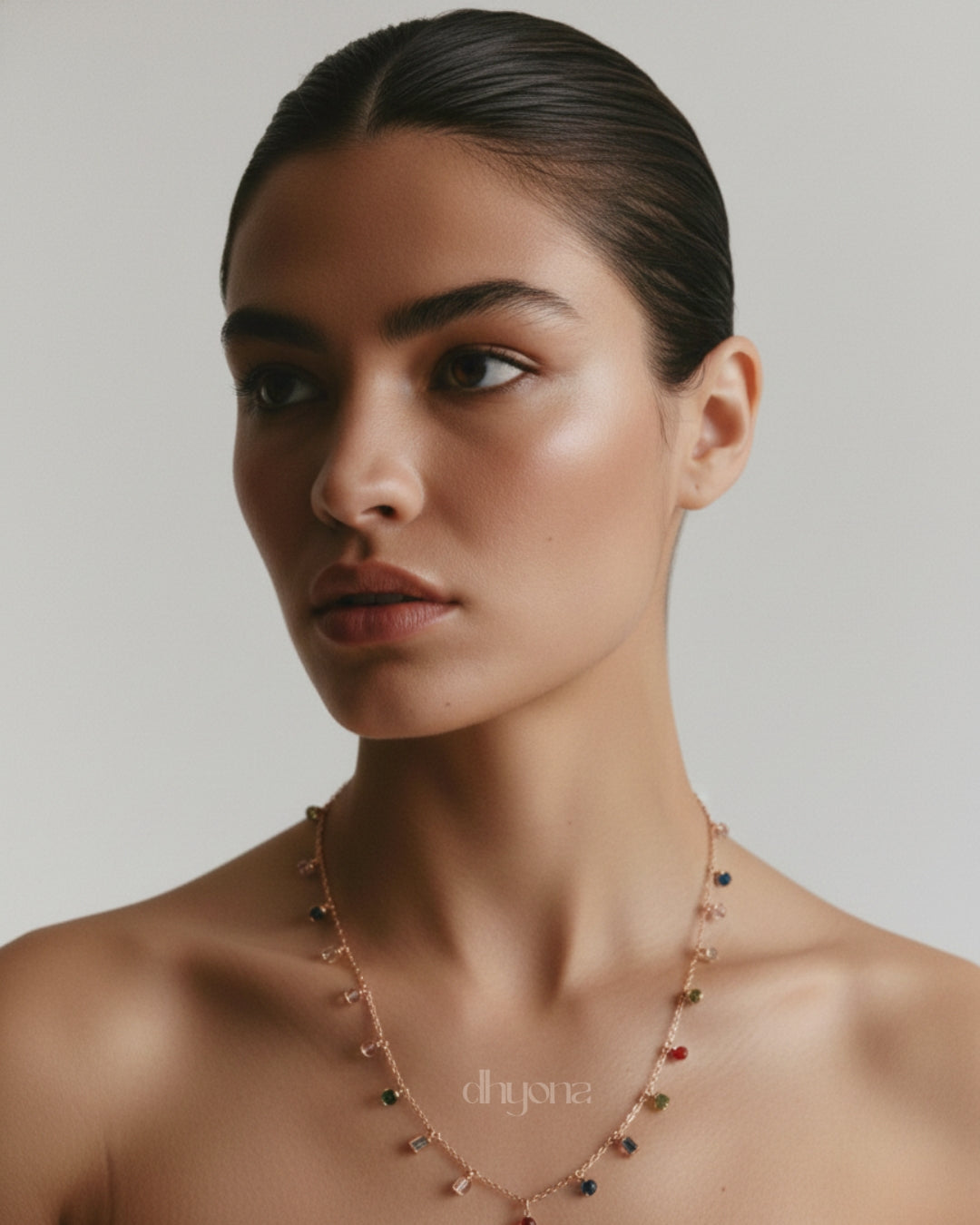 Elegant Multicolor Crystal Charm Necklace – Minimal Rose Gold Chain